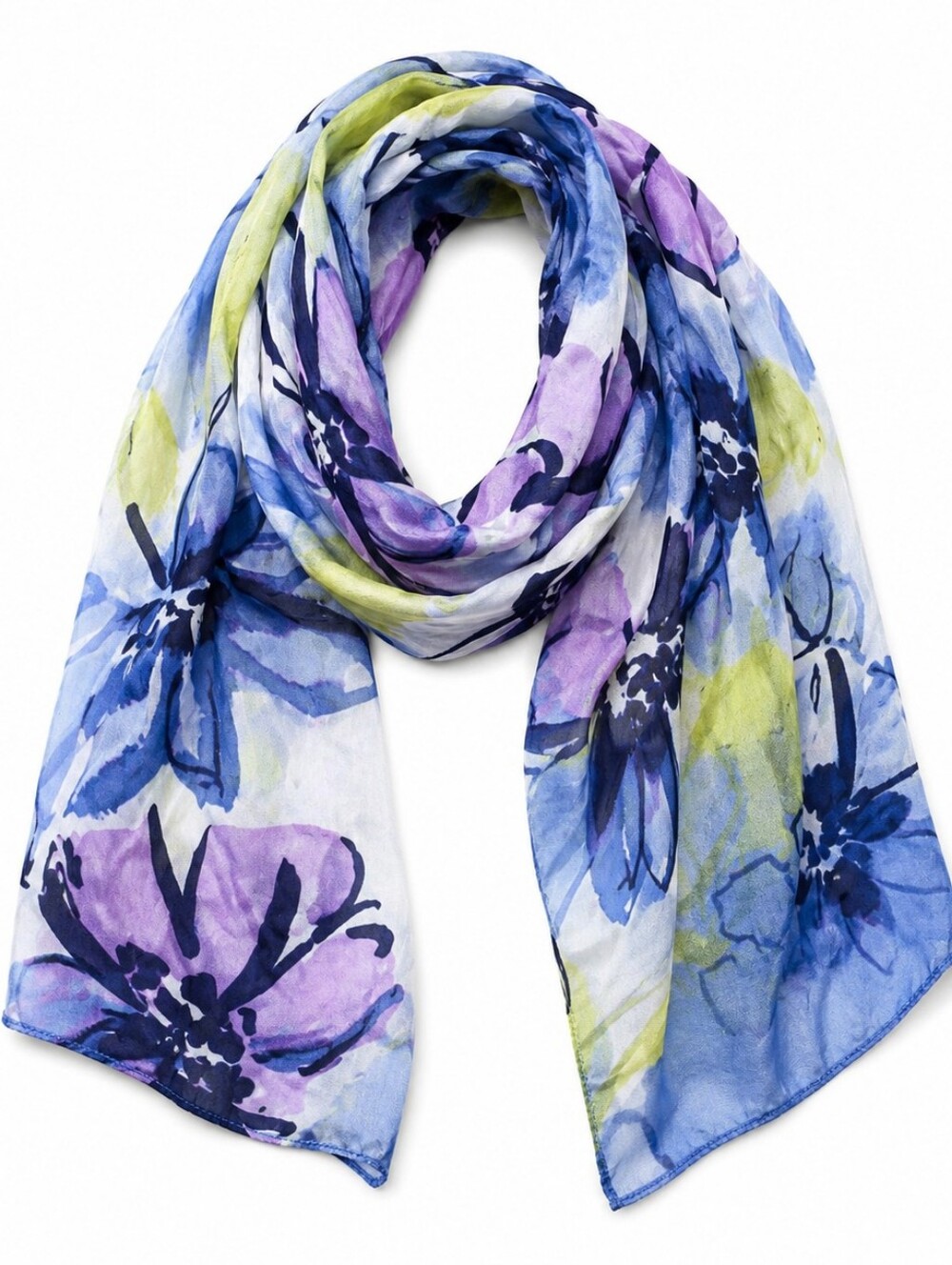 Vince Camuto Floral Scarf Blue Purple Watercolor Lightweight Wrap